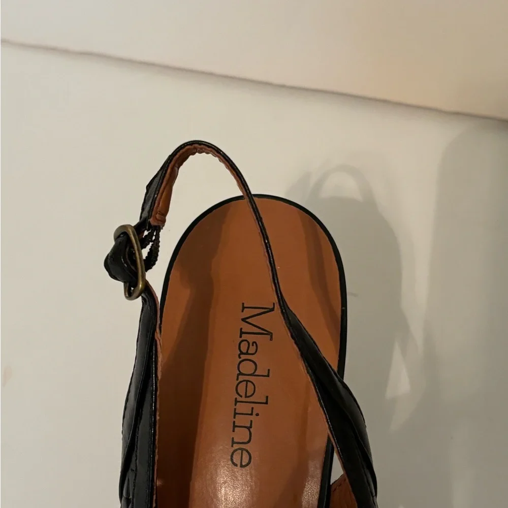 MADELINE Black Leather Sling Back Pumps Size 8M *NWOT*